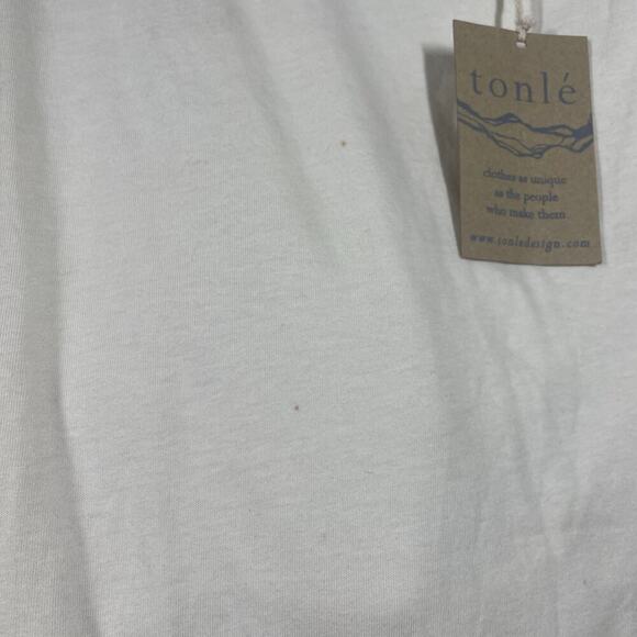 Tonlé XS T-Shirt Mini Dress White Tan Colorblock Cotton Crew Neck Short Sleeves - Picture 5 of 12